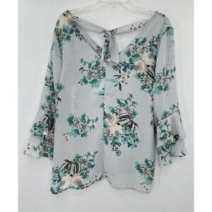 Seven Sisters‎ Women’s Floral Blue Ruffles Blouse Size Large Boho See Photos